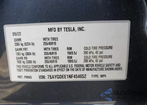 2022 Tesla Model Y Long Range Dual Motor All-Wheel Drive z USA, uszkodzony, nr VIN 7SAYGDEE1NF454652